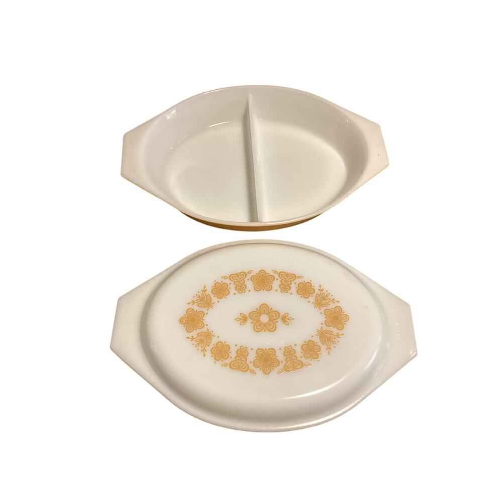Vintage Pyrex Butterfly Gold Divided Serving Dish